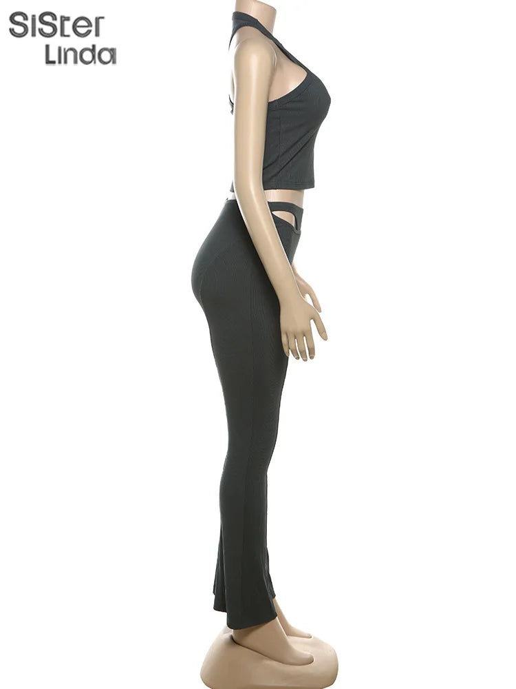 Sisterlinda Women's Casual Super-Short Skinny Pants & O-Neck Pullover Set - Spring/Summer 2024