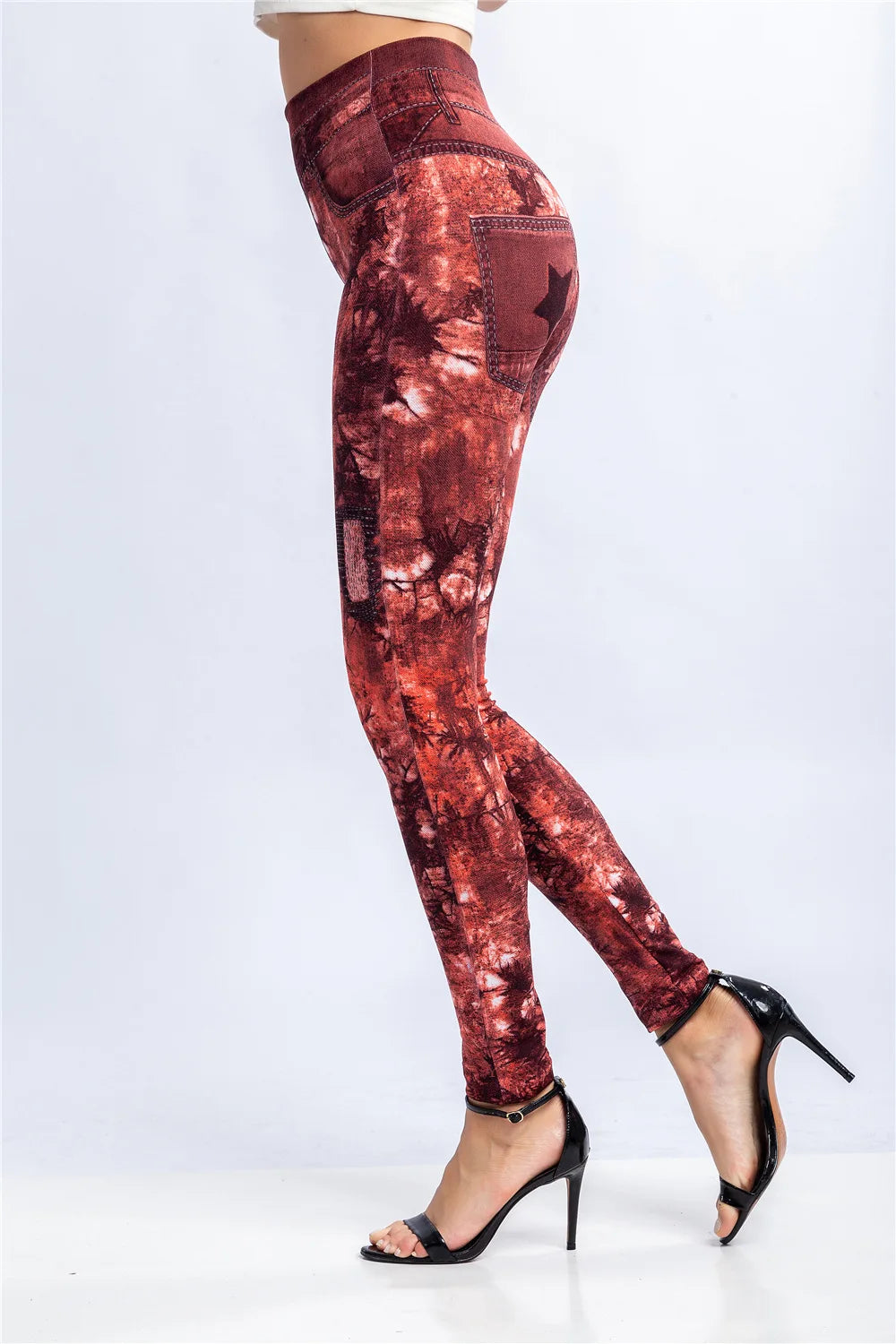 CUHAKCI Women's High-Waist Seamless Printed Leaf Leggings – Ankle-Length, Sexy Workout Gym Tights