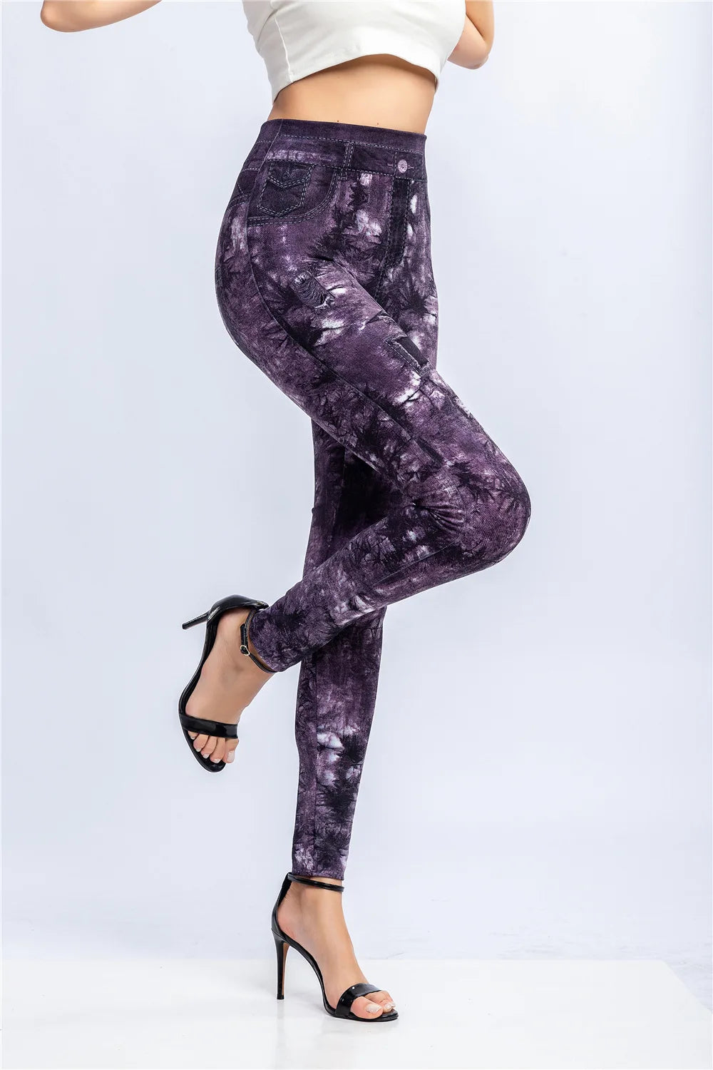 CUHAKCI Women's High-Waist Seamless Printed Leaf Leggings – Ankle-Length, Sexy Workout Gym Tights