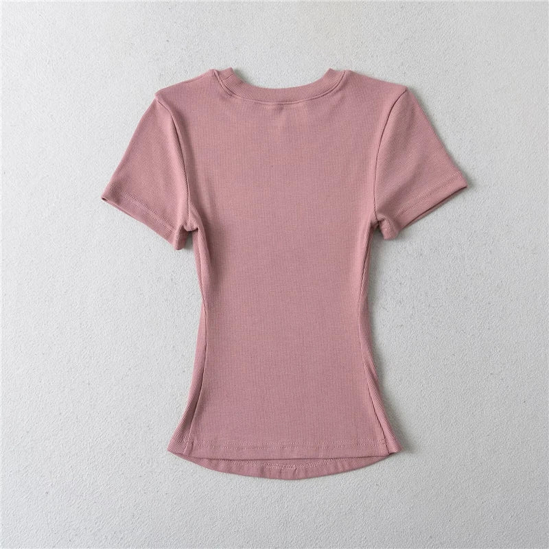 STVY Women's Slim Fit Solid Knit Tee with O-Neck - High Street Spring/Summer Top
