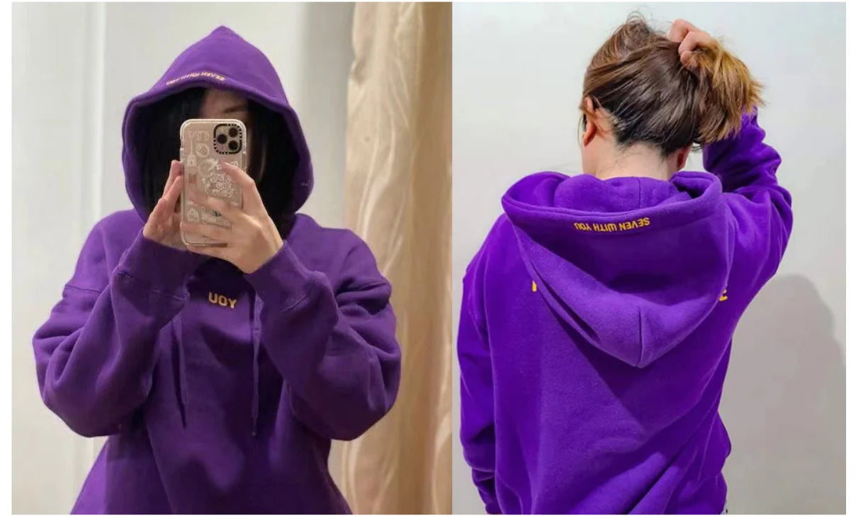 Aikooki Women's Y2K Style Hooded Hoodie – Embroidered Fleece Sweatshirt, All-Season