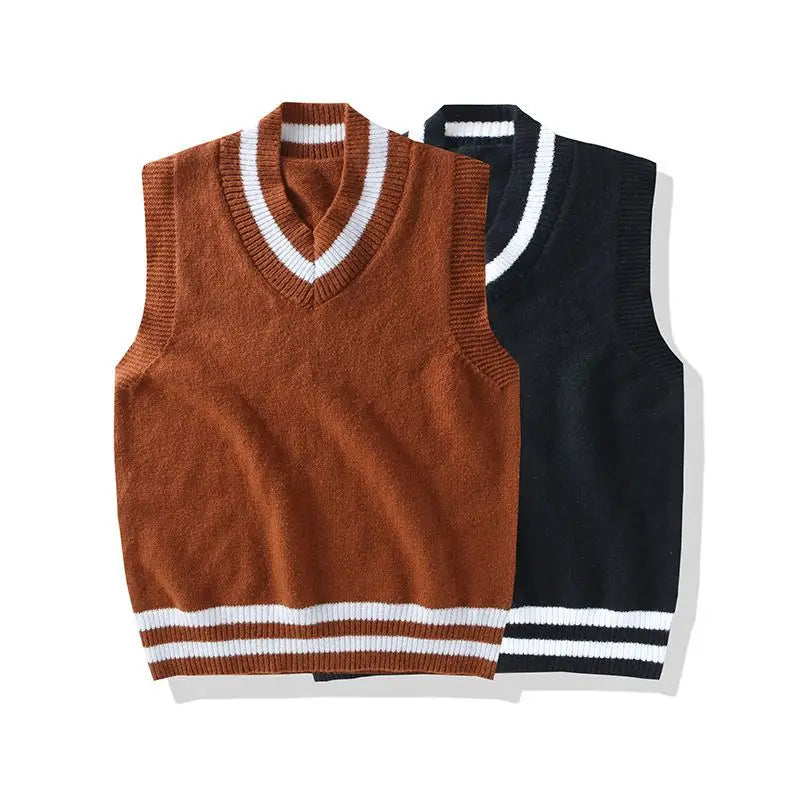 HAIBINZOULU Men's Preppy Style V-Neck Sleeveless Vest – Autumn & Winter Collection