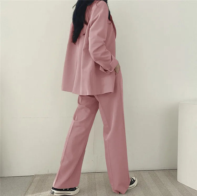 eDressU Women's Casual High-Waist Wide Leg Pant Suit - Full Length, Loose Fit, Shawl Collar, Pockets, All-Season Polyester