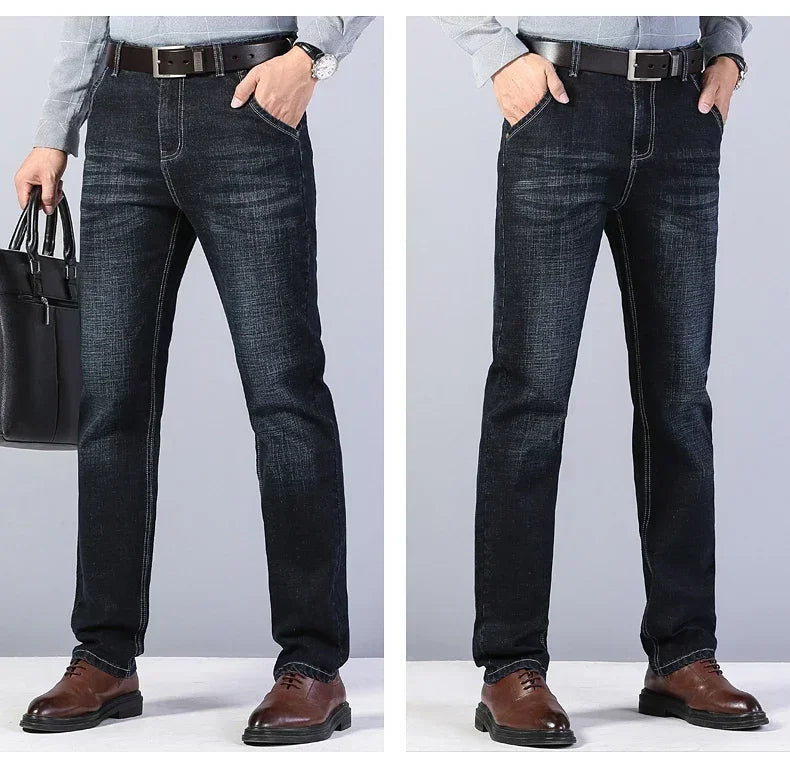 Business Men's Stretch Jeans Autumn New Straight Casual Regular Classic Fashion Denim Trousers