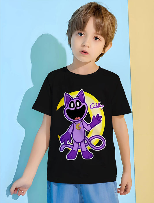 Catnap Boys' Summer T-Shirt – Printed Microfiber Tee in England Style (Ages 7–13)