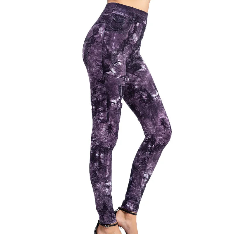 CUHAKCI Women's High-Waist Seamless Printed Leaf Leggings – Ankle-Length, Sexy Workout Gym Tights