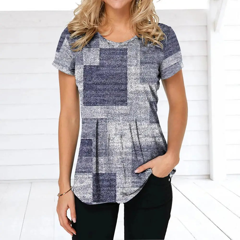 NoEnName_Null Women’s 3D Print Patchwork T-Shirt – Casual American Retro O-Neck Short Sleeve Top