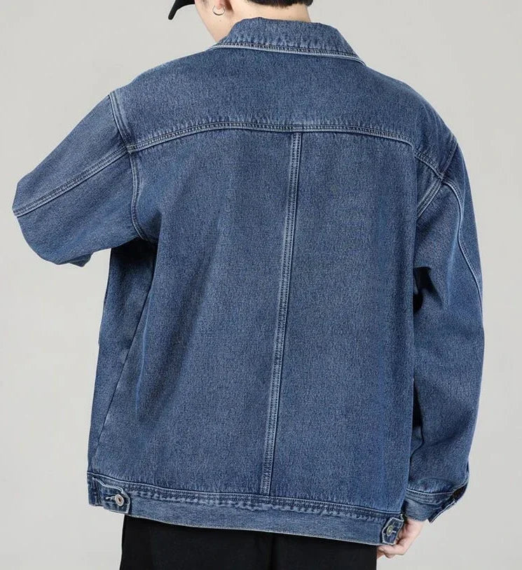 Shangkaka Men's Winter Denim Jacket – Japan Style with Patchwork Design and Detachable Lower Edge