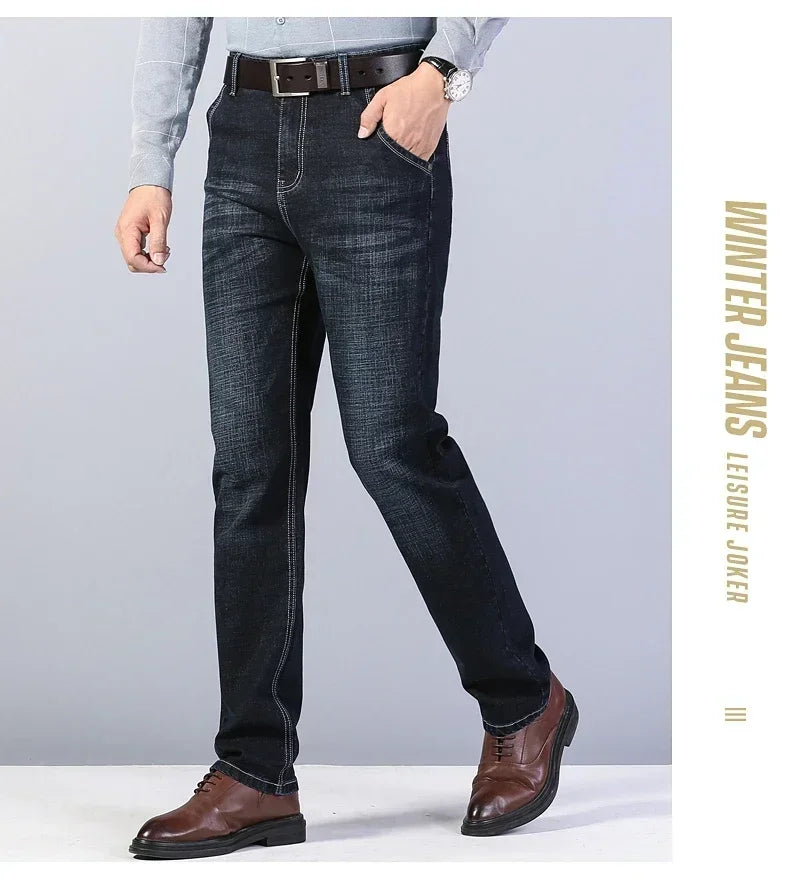 Business Men's Stretch Jeans Autumn New Straight Casual Regular Classic Fashion Denim Trousers