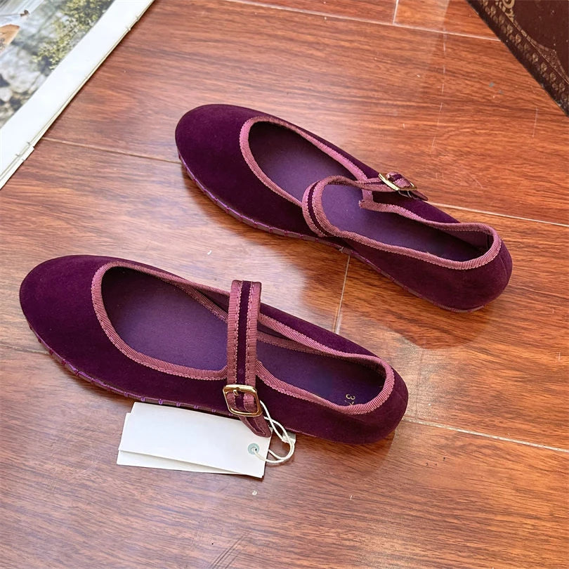 IEKROPOT Women's Mary Janes Flats with Buckle Strap - Casual Canvas Shoes