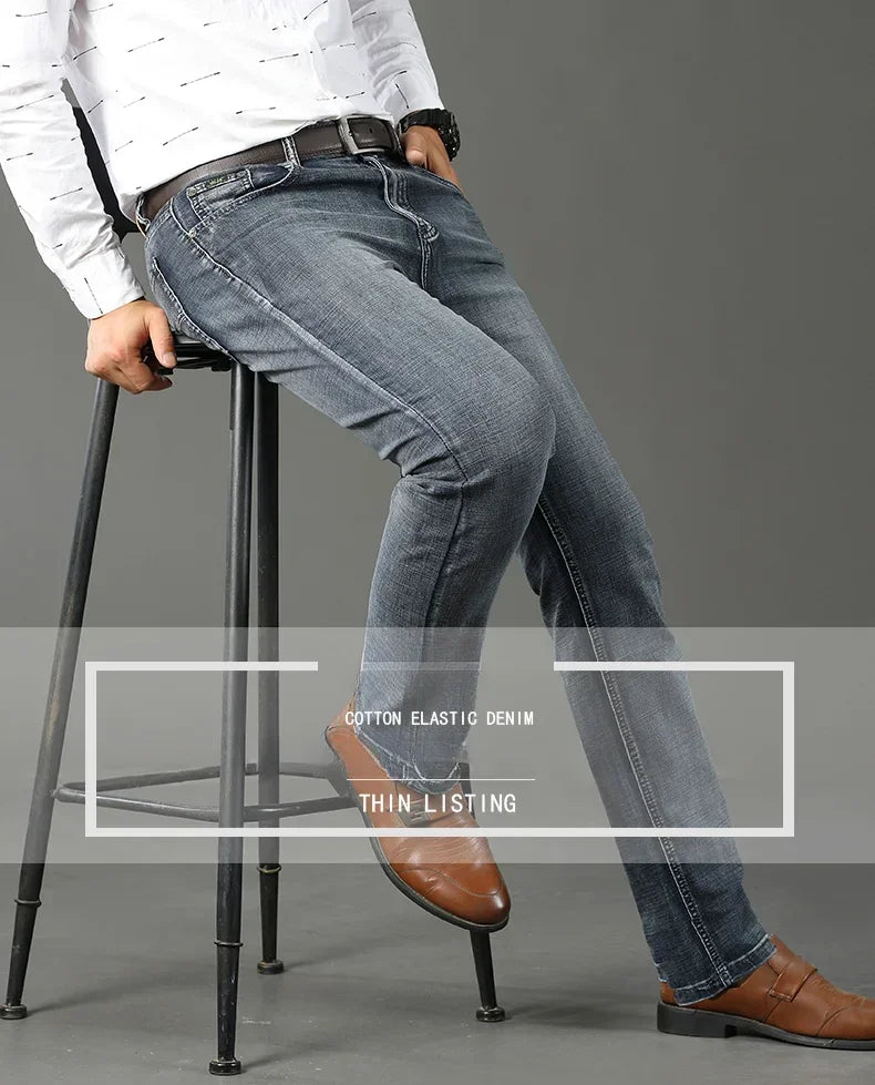 WTHINLEE Men's Smart Casual Mid-Waist Denim Jeans - Straight Fit, Full-Length, Midweight
