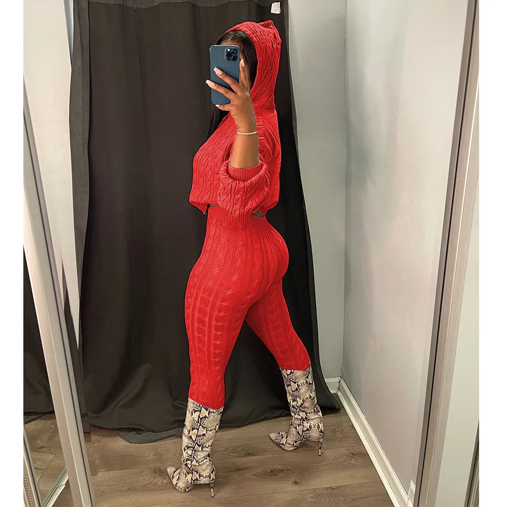 Mandydress Women's Hooded Casual Pullover and High-Waist Skinny Pants Set – Autumn/Winter Collection