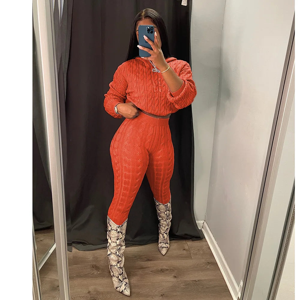 Mandydress Women's Hooded Casual Pullover and High-Waist Skinny Pants Set – Autumn/Winter Collection