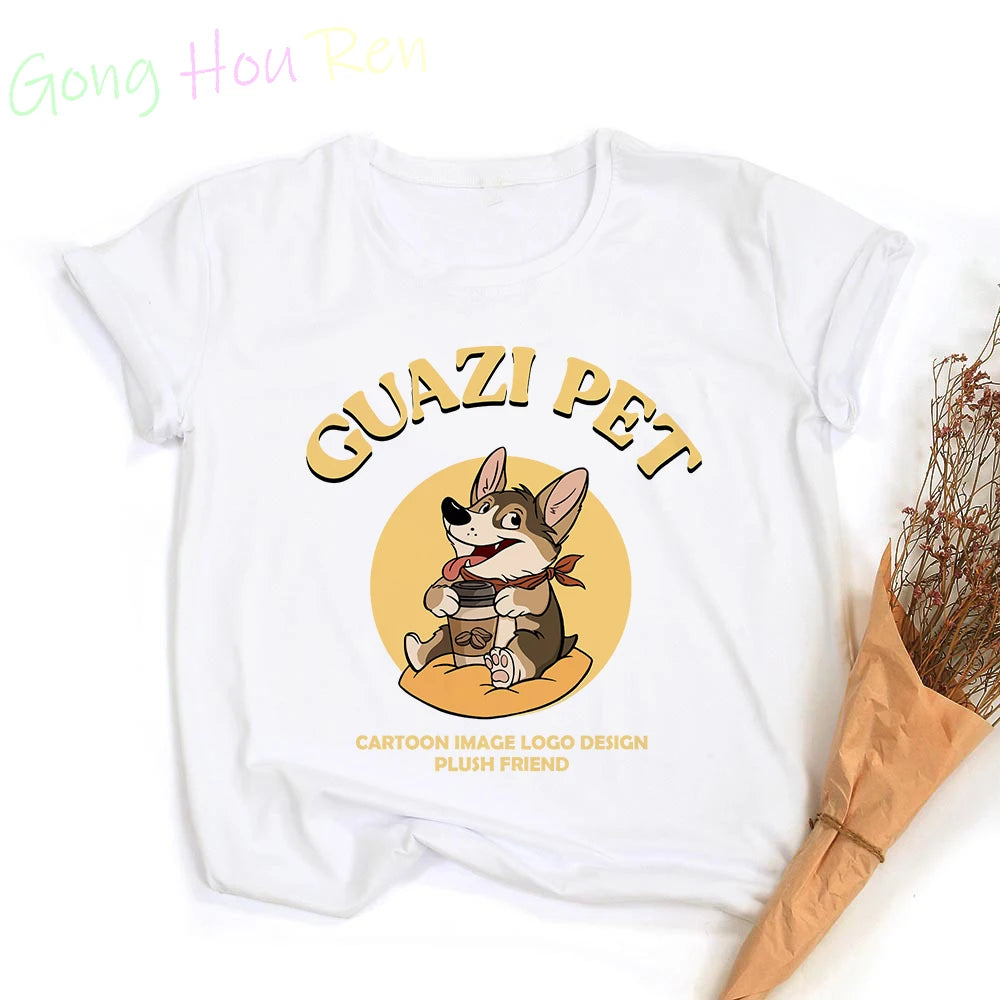 Gong Hou Ren Women’s Corgi Cartoon Graphic T-Shirt – Summer 2024 Collection