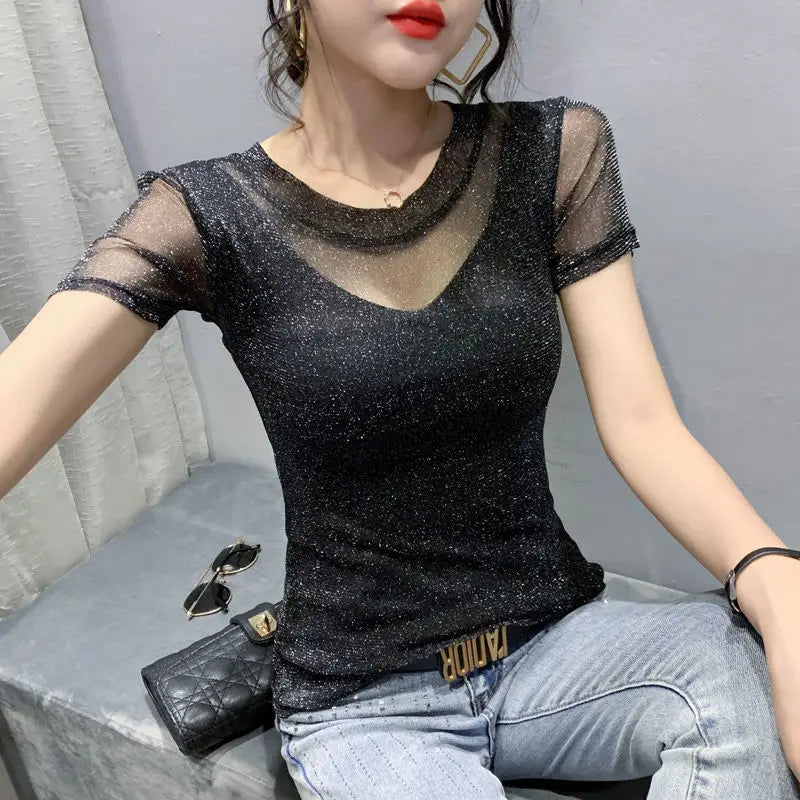 NoEnName_Null Women's Casual O-Neck Summer Tee – Solid Color, Slight Stretch, Short Sleeves