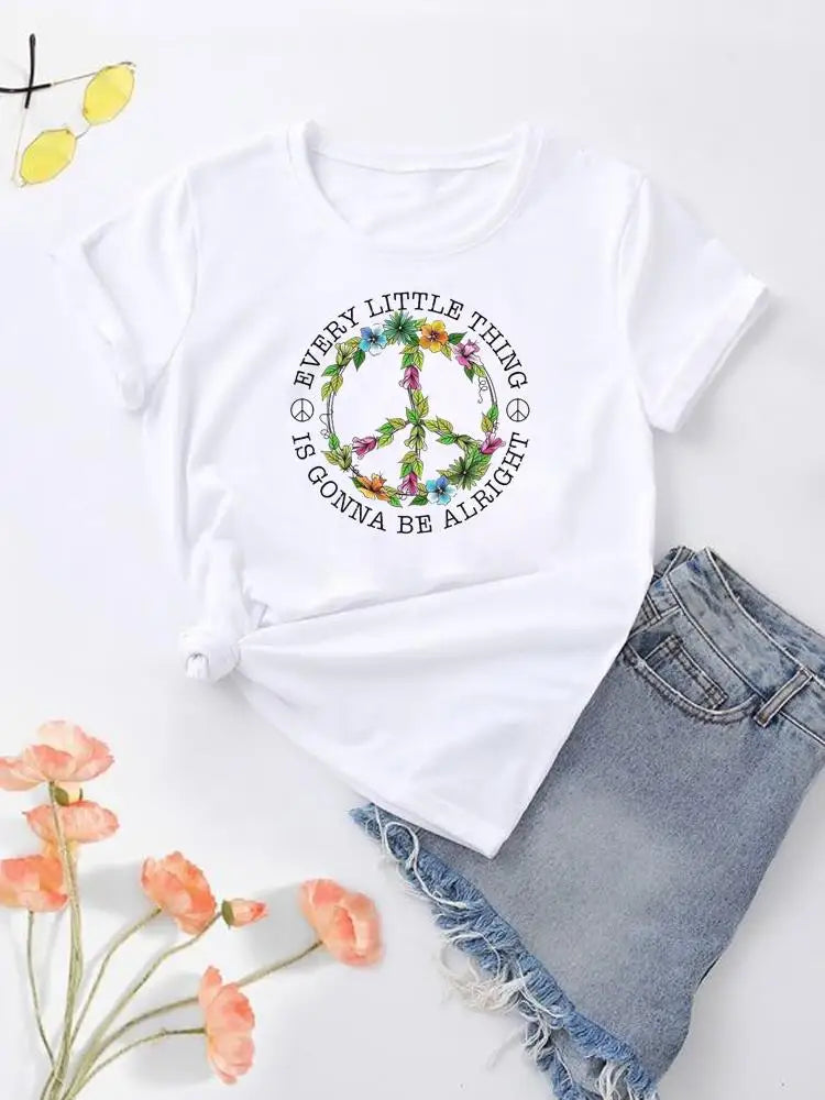 NoEnName_Null Women's Cartoon Print Casual O-Neck T-shirt – Summer Top