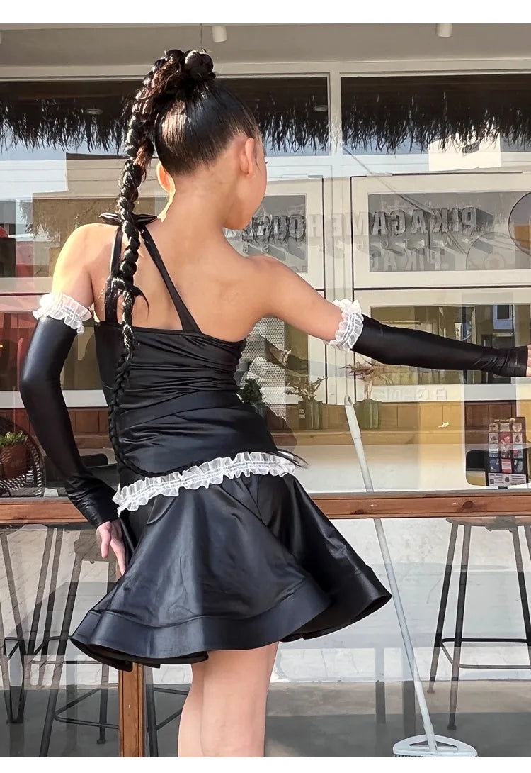 Girls' Latin Dance Dress – Lightweight Polyester Performance Wear for Practice & Competition