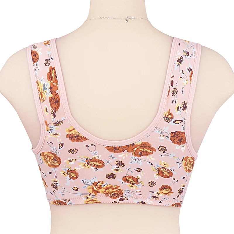 KING'S FAITH Women's Floral Push-Up Bra - Wire-Free, Front Closure, Everyday Comfort