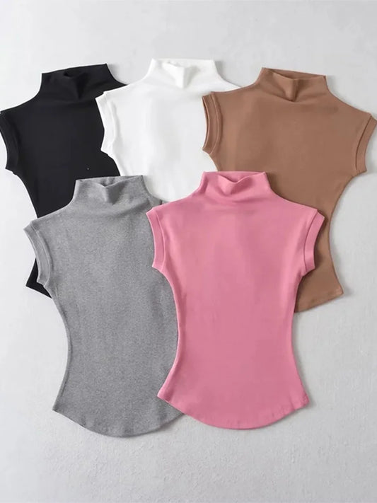 Women's Sleeveless Turtleneck Slim Fit Knit Top Summer 2024 by TODOBLACK
