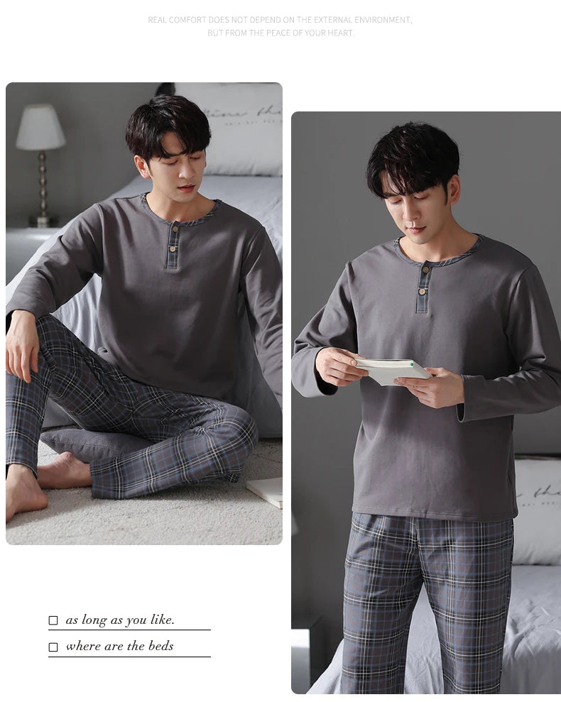 Elegant Man's Pajamas Loungewear 2023 Autumn Winter New Big Size 3xl 4xl Knitted Cotton Sleepwear Fashion Lounge Set Nightwear