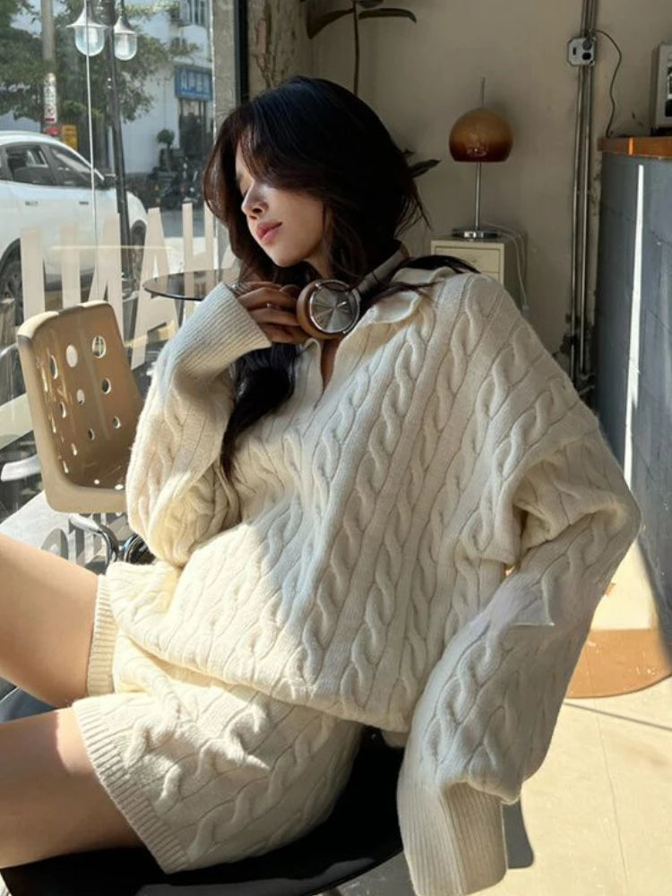 Miss Tough Women’s Knitted Office Lady Polo-Neck Pullover with Crochet Decoration - Autumn/Winter Collection