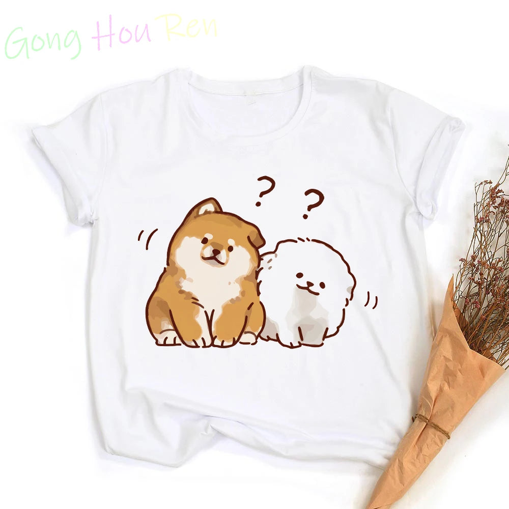Gong Hou Ren Women’s Corgi Cartoon Graphic T-Shirt – Summer 2024 Collection