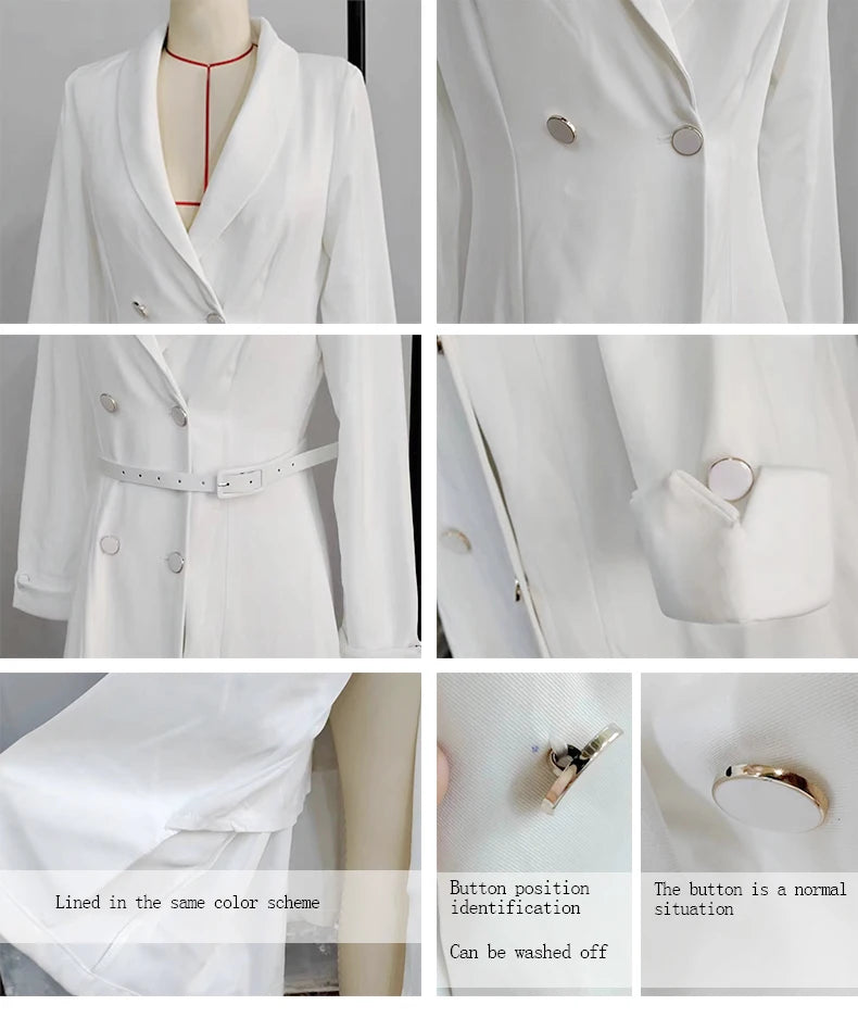 NoEnName Women's Office Lady A-Line Mid-Calf Dress – Double Breasted, Notched Neckline, and Sashes Decoration