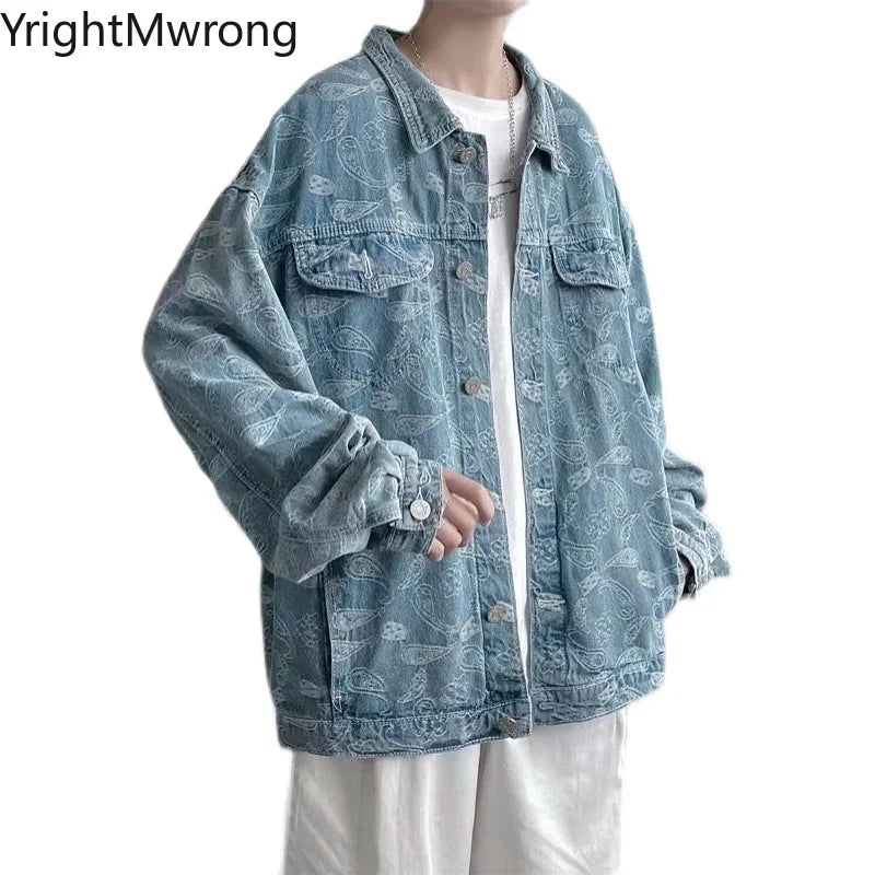 YrightMwrong High Street Floral Denim Jacket - Stylish, Casual Outerwear for Spring and Autumn