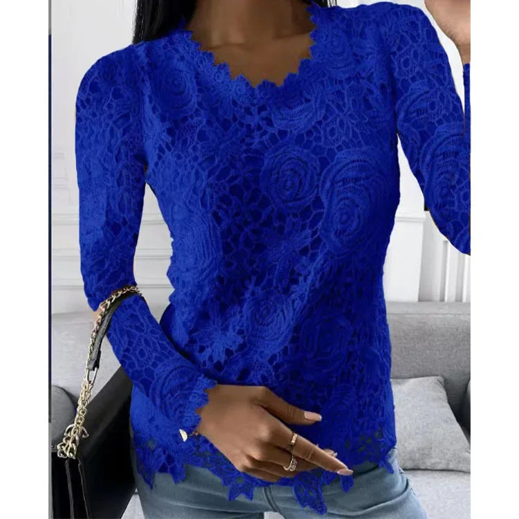 Women's Lace-Decorated Casual Tee – Spring/Summer Regular Fit Top by NoEnName_Null