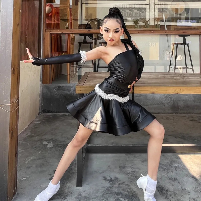 Girls' Latin Dance Dress – Lightweight Polyester Performance Wear for Practice & Competition