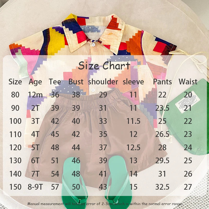 MILANCEL Summer Cotton Clothing Set for Kids (Ages 4-6Y) – Unisex Vacation Outfit with Printed Shirt and Shorts