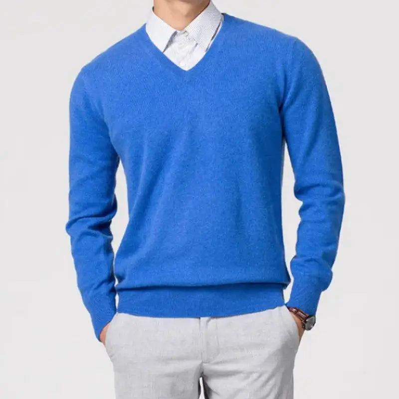 NoEnName_Null Men's Slim Fit Solid V-Neck Sweater Pullover – Autumn & Winter Collection