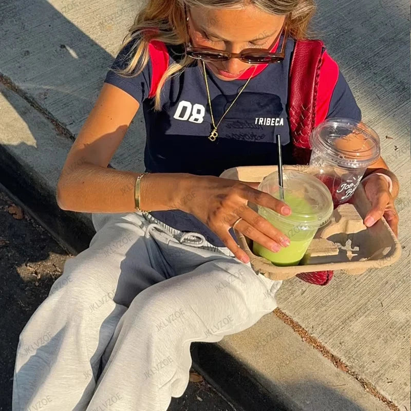 Summer T-shirts For Women Letter Gothic Crop Top 2000s Aesthetics Sexy Casual Sleeve T-shirts Y2k Style Vintage Tops