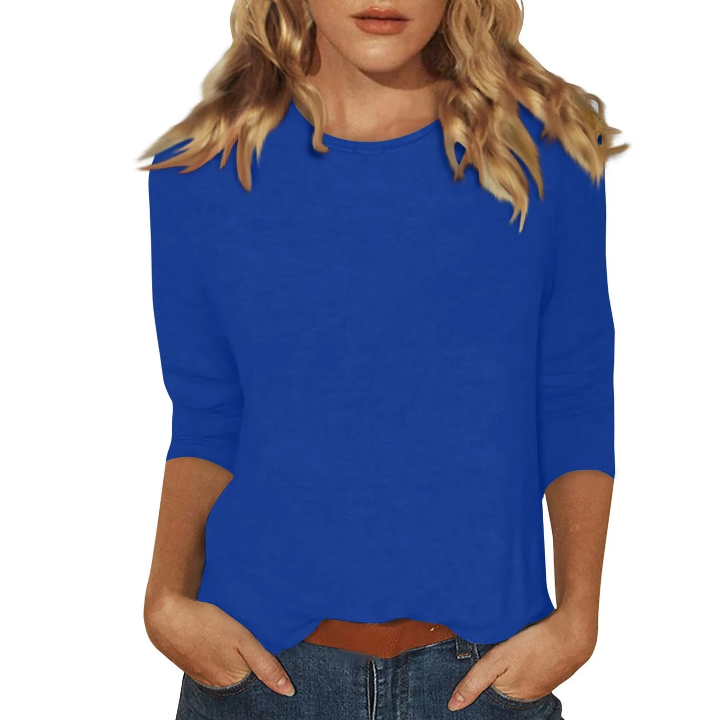 Women's Summer T-Shirts 2024 Fashion Casual Everyday Versatile O-Neck 3/4 Length Sleeve Tops Solid Color T-Shirt Tops Plus Size