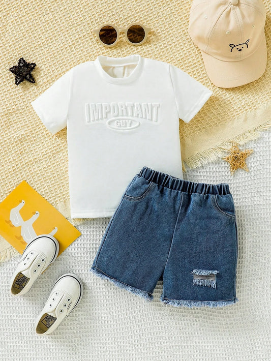 Sporty Baby Boy Summer Outfit Set – Lightweight Letter Print Coat & Shorts (0–2 Years)
