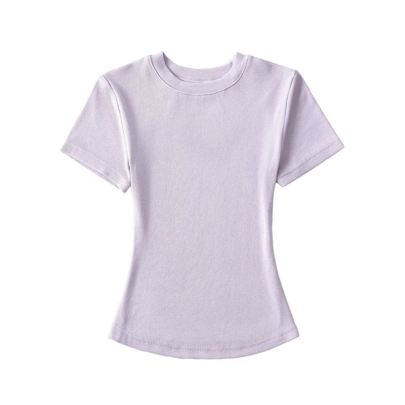 STVY Women's Slim Fit Solid Knit Tee with O-Neck - High Street Spring/Summer Top