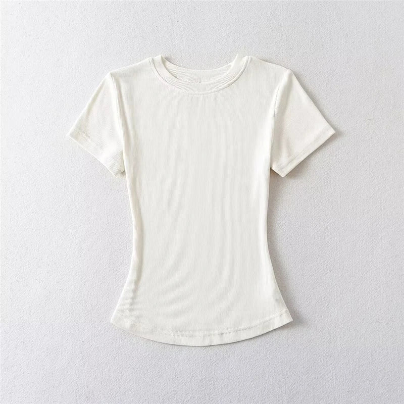 STVY Women's Slim Fit Solid Knit Tee with O-Neck - High Street Spring/Summer Top