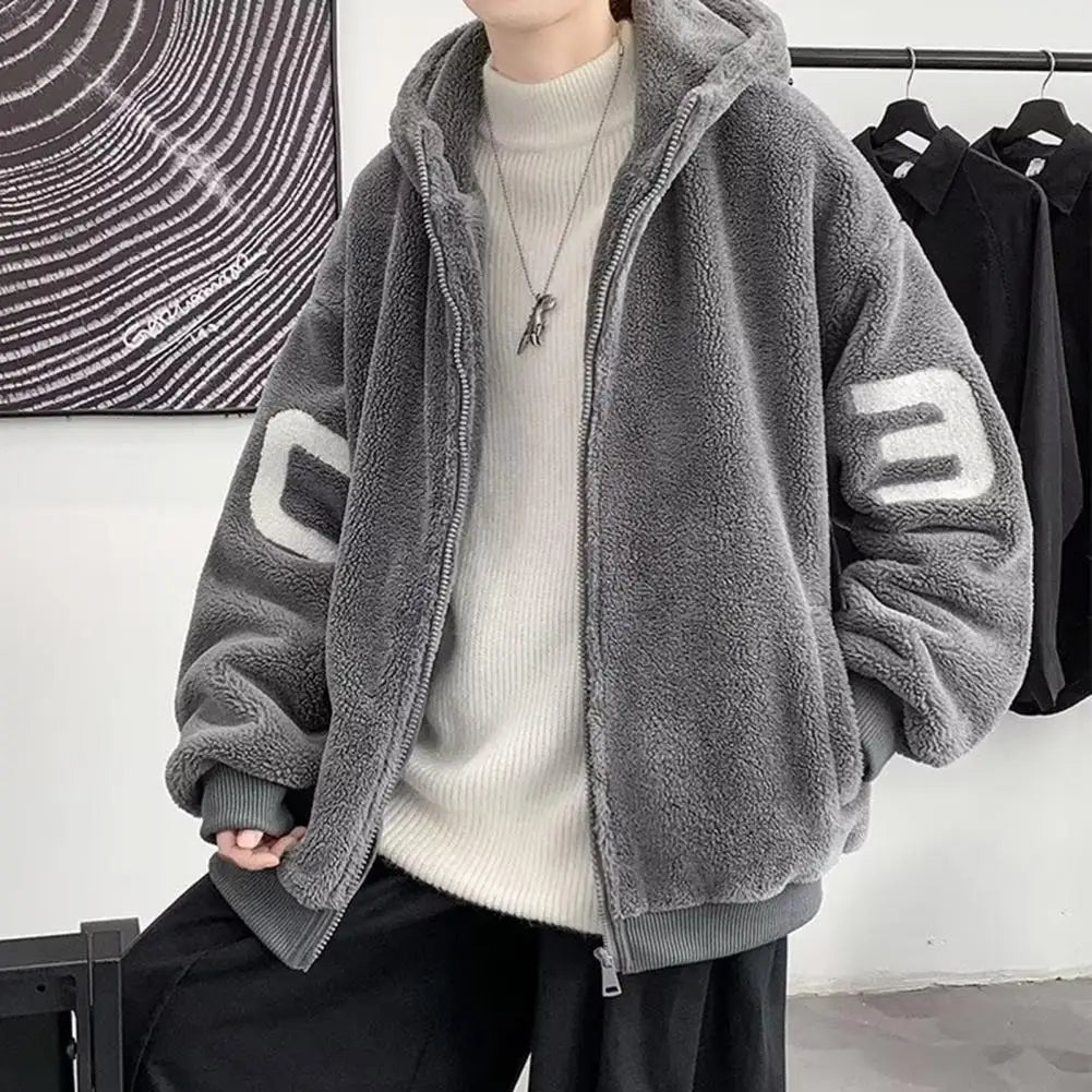 SANWOOD Casual Winter Jacket for Men – Chic and Stylish Zipper Outerwear with Ribbed Sleeves and Letter Pattern