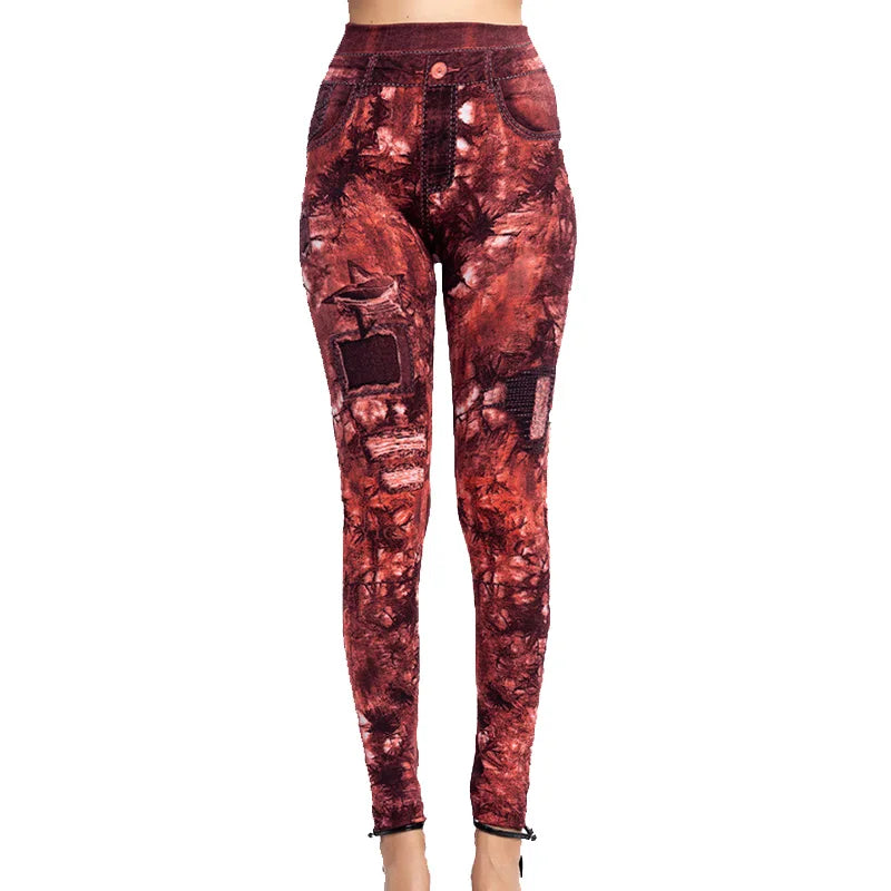 CUHAKCI Women's High-Waist Seamless Printed Leaf Leggings – Ankle-Length, Sexy Workout Gym Tights