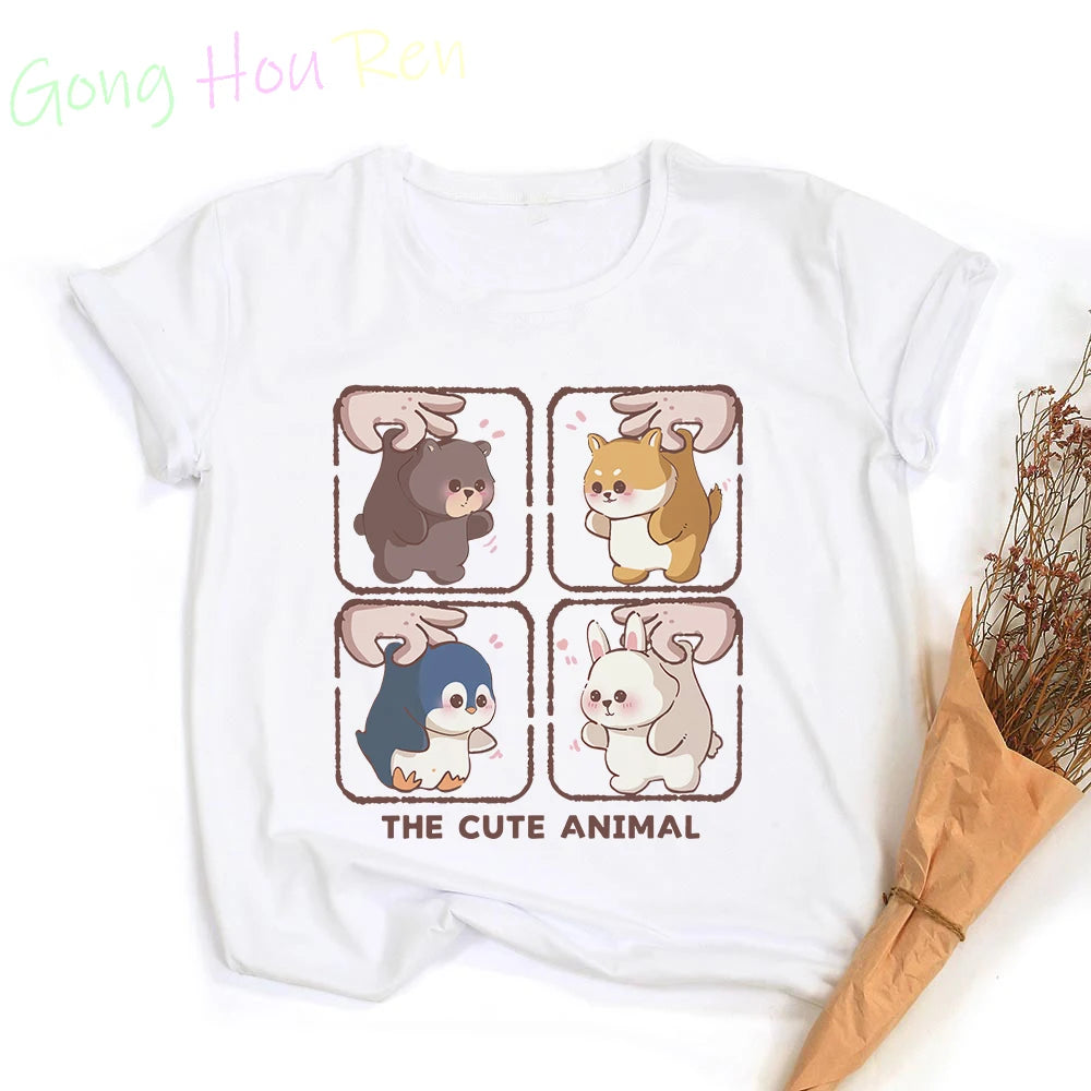 Gong Hou Ren Women’s Corgi Cartoon Graphic T-Shirt – Summer 2024 Collection