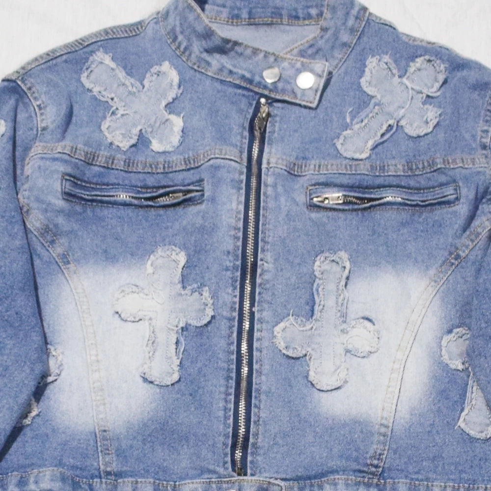 FANAN Women's High Street Denim Dress with Appliqué – Autumn 2024 Collection