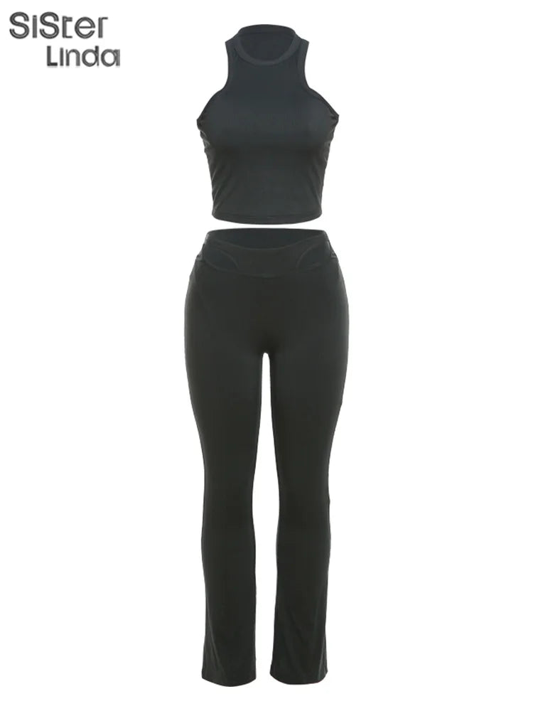 Sisterlinda Women's Casual Super-Short Skinny Pants & O-Neck Pullover Set - Spring/Summer 2024