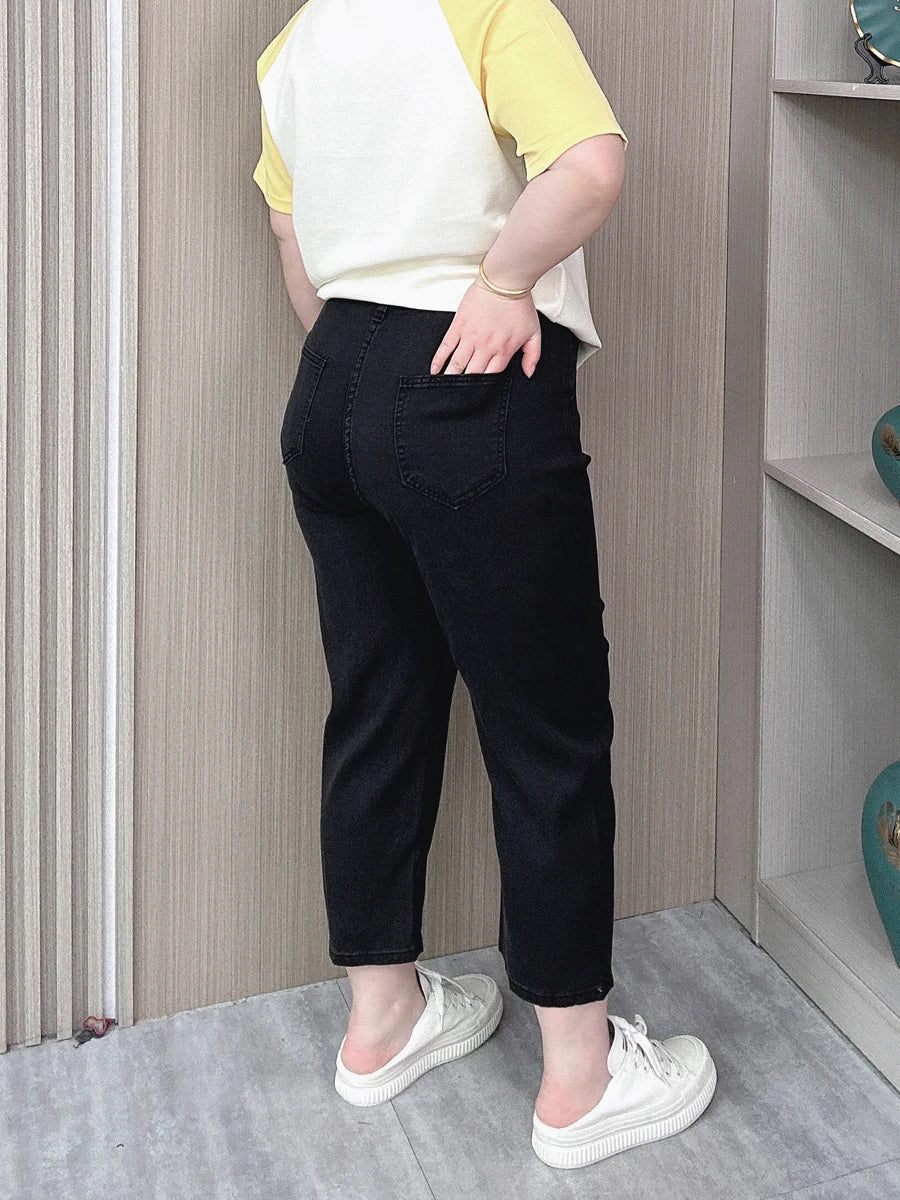 BISENMADE Women's High-Waist Slim Fit Stripe Harem Jeans with Pockets – Ankle-Length for Spring/Summer