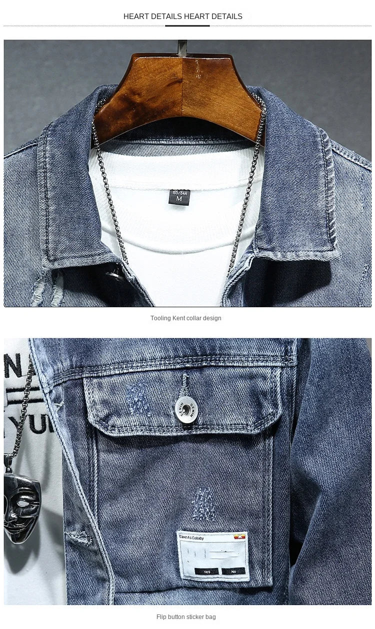 NoEnName_Null Men's Casual Denim Jacket - Spring/Autumn Lightweight Outerwear