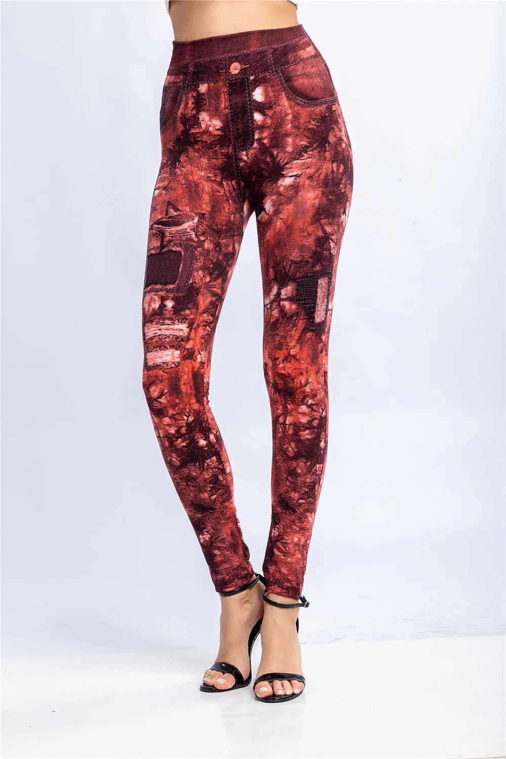 CUHAKCI Women's High-Waist Seamless Printed Leaf Leggings – Ankle-Length, Sexy Workout Gym Tights