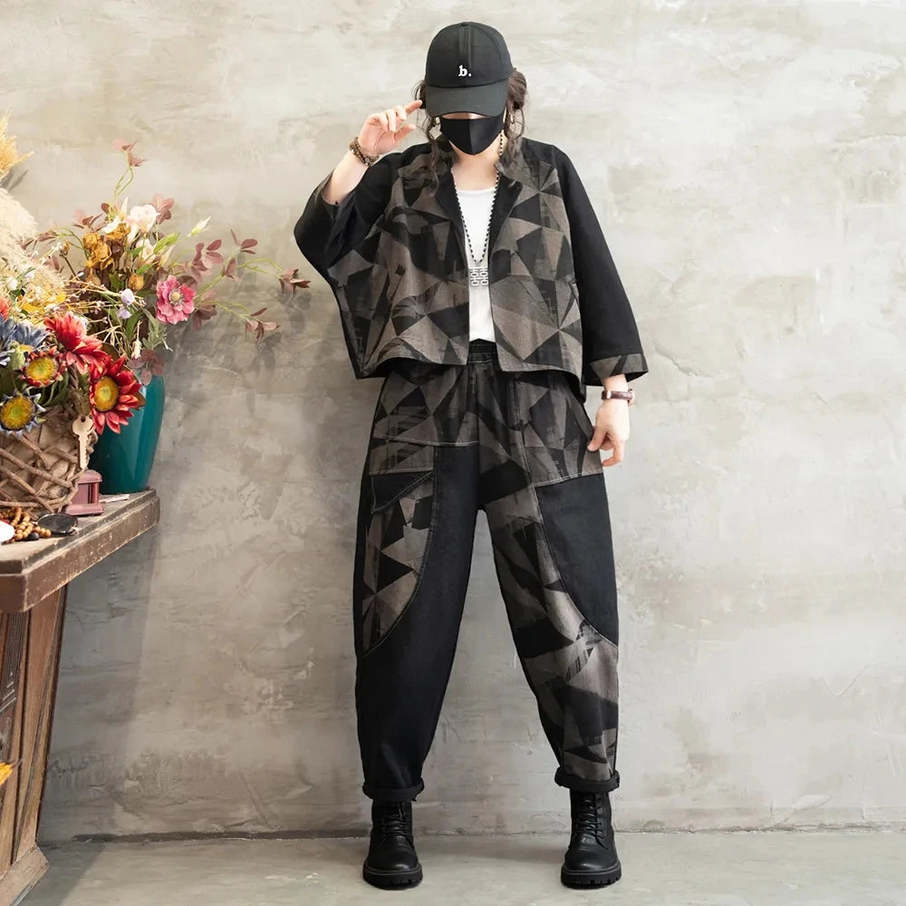 Stylish Denim Jacket Suit for Office Ladies