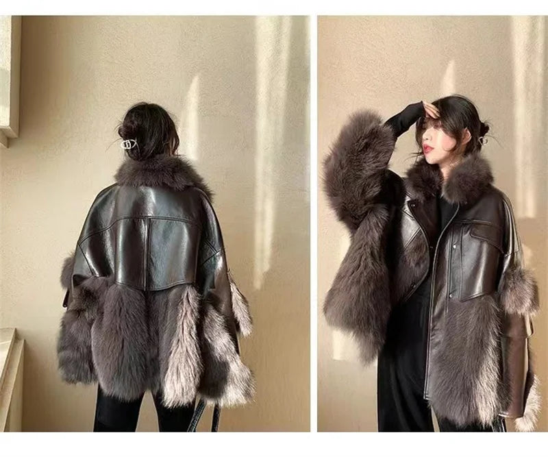 MEILUOYAFAN Women's Winter Office Lady Loose Fit Patchwork Jacket with Button & Pockets – Single Breasted, Turn-Down Collar