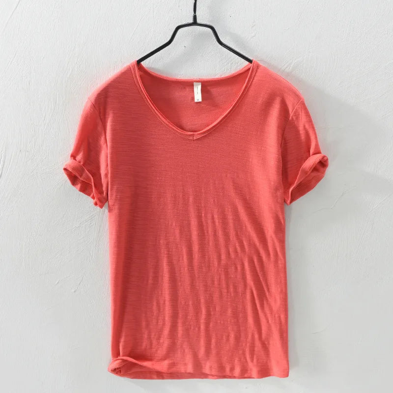 FAVOCENT Men’s V-Neck Bamboo Fiber Cotton-Polyester Casual Tee – Comfortable & Stylish for Summer