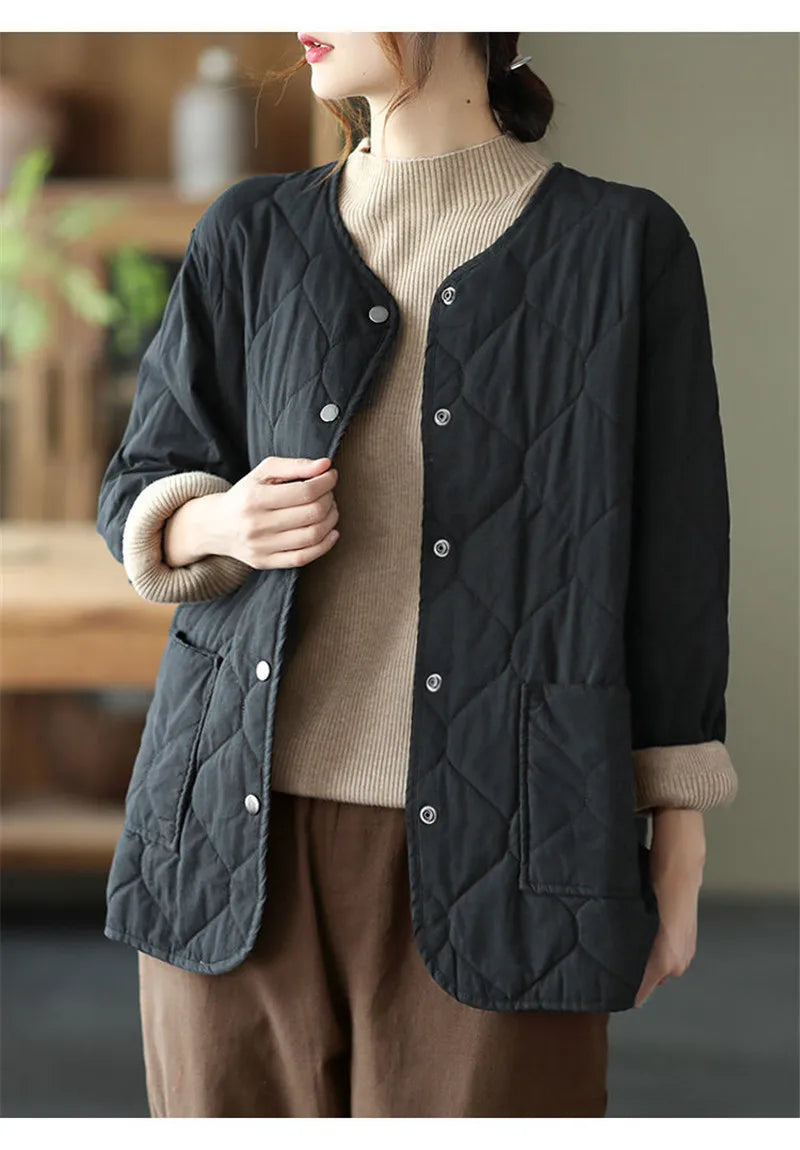LUO. TAO. FUSH I Women's Winter Office Lady Coat – Single-Breasted Buttoned Short Jacket