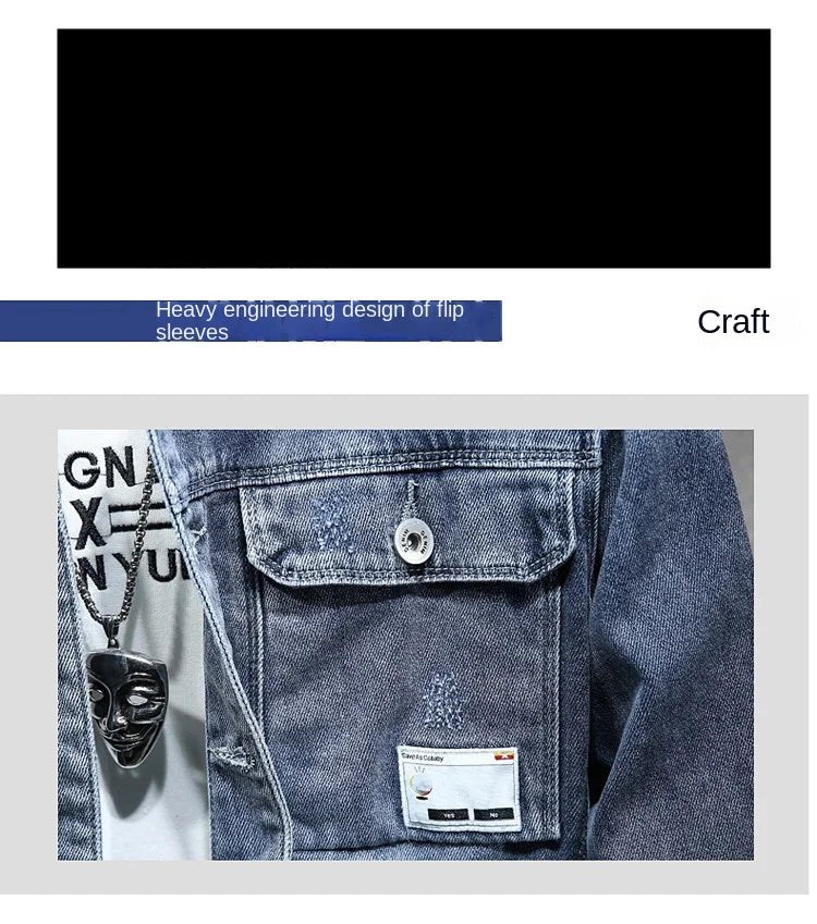 NoEnName_Null Men's Casual Denim Jacket - Spring/Autumn Lightweight Outerwear